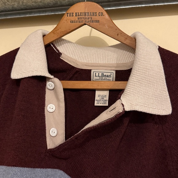 LL BEAN Men's Wicked Soft Cotton/Cashmere Sweater, Rugby Polo, Stripe - Picture 6 of 7